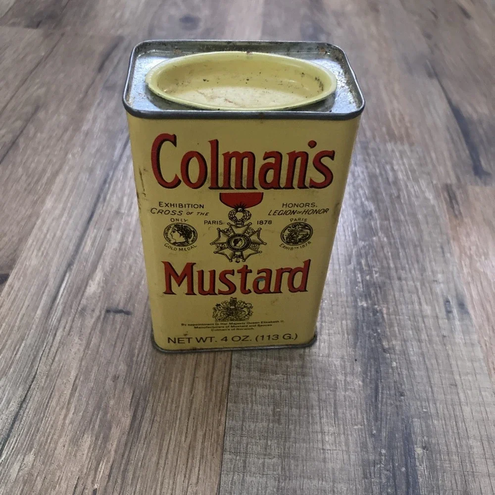 Vintage Colman's Mustard Metal Tin 4 OZ‎ Empty Kitchen Decor Large Tin